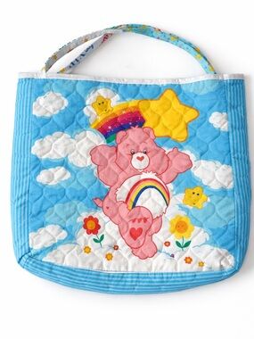 Care Bears Rainbow Stars Tote Bag Handmade Y2K Kawaii Pride Cotton Quilted blue